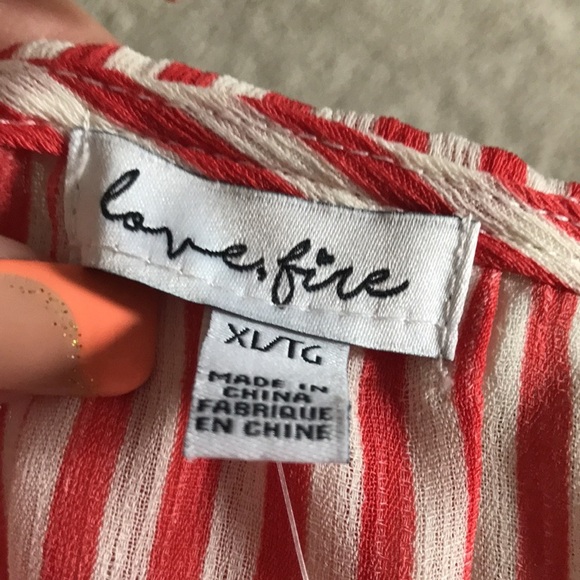 Red White Stripe Sexy Top Blouse XL - Picture 3 of 5